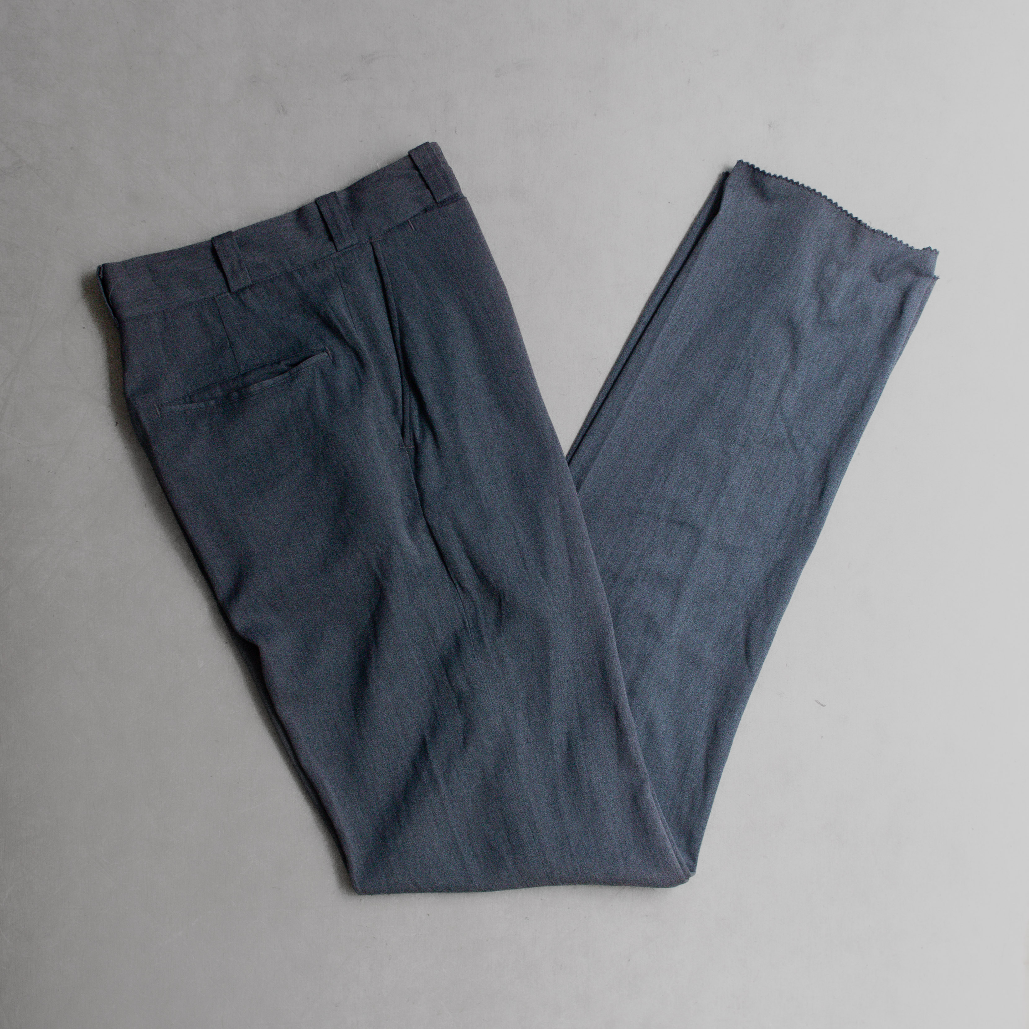 40S VINTAGE RAYON SLACKS 美國製 庫存品 嫘縈 藍灰 直筒 西裝 長褲