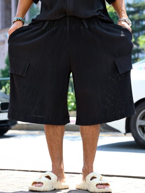 Mesh pleated shorts
