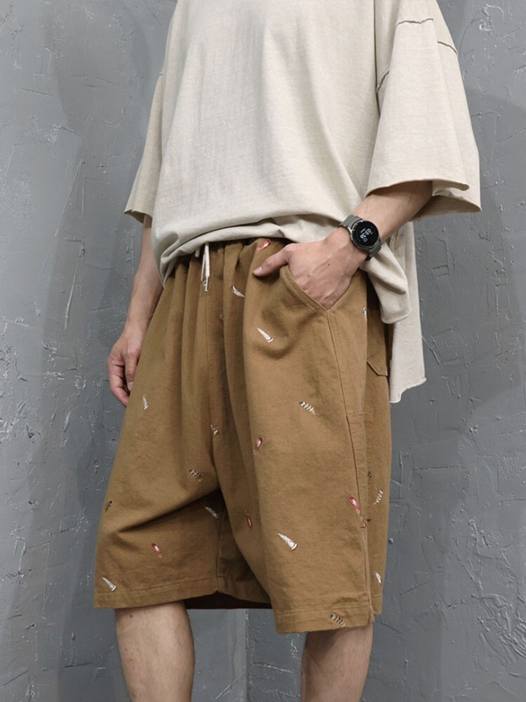 Embroidered Wide Bermuda Shorts