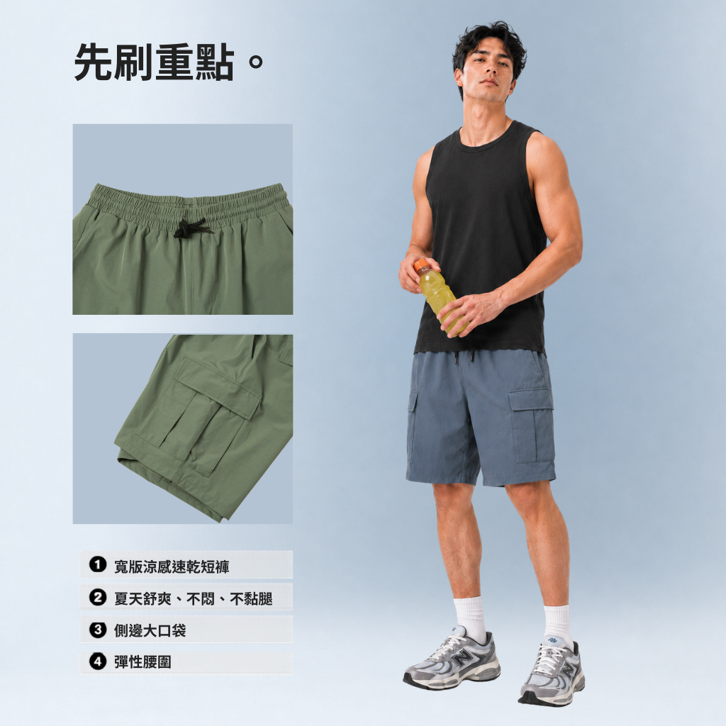 寬版 涼感 速乾 口袋 短褲 素面 輕便 男生短褲 【 FUZY 】 - P202545