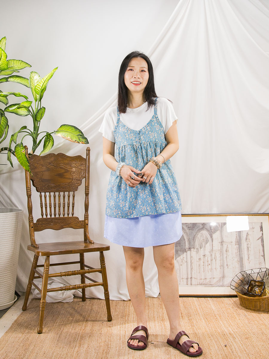 【SUMMER SALE 】領位扣鈕．花花PRINT．麻棉料吊帶背心【不設退換】