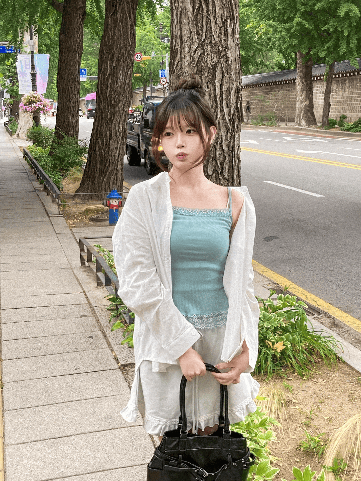 上下蕾絲邊修腰直紋小背心〈🇰🇷DAY 1〉
