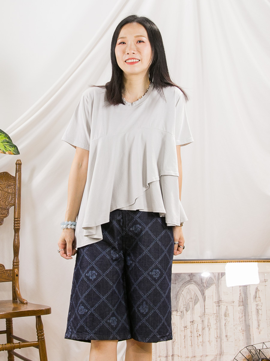 【SUMMER SALE 】下擺不規則 DOUBLE LAYER．COTTON料TOP【不設退換】