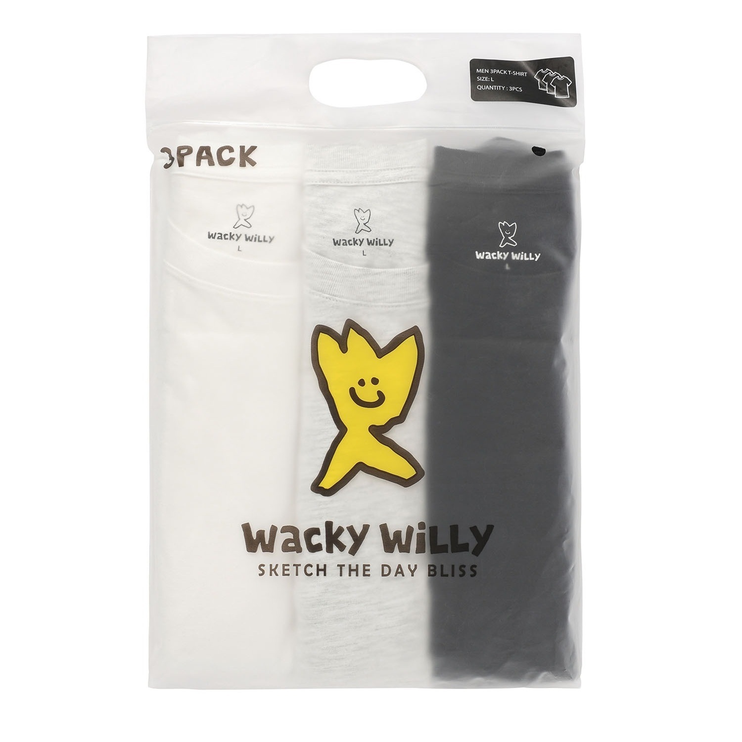 【2】Wacky Willy Signature T-shirt (3-Pack) (黑+白+灰) (3個尺碼)