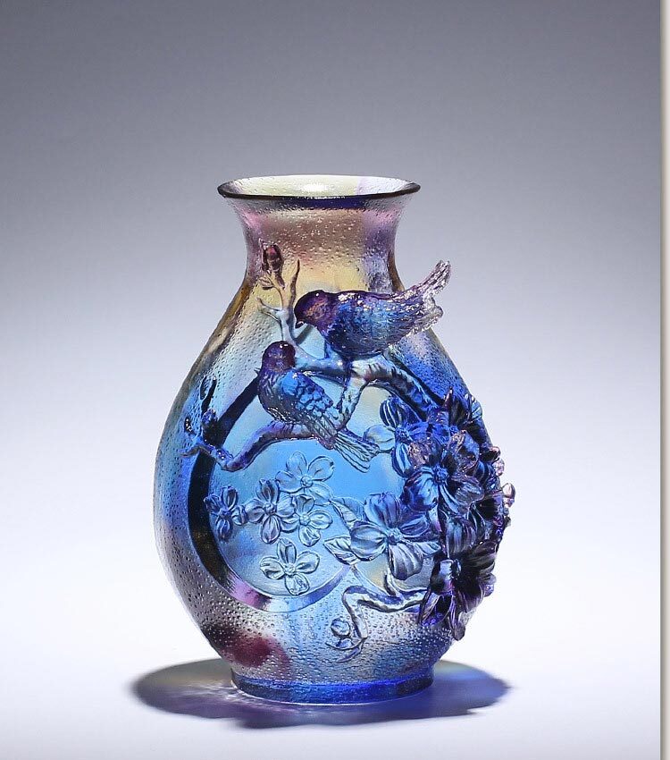 鹿港窯禮品館|琉璃喜上眉梢花瓶|花鳥報喜・喜事臨門・居家開運吉祥擺飾推薦