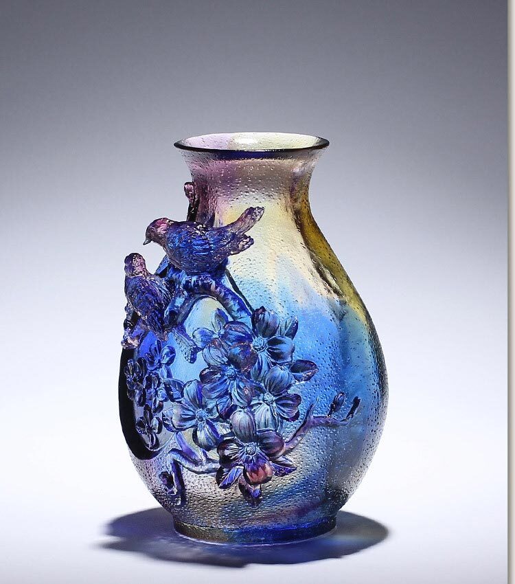 鹿港窯禮品館|琉璃喜上眉梢花瓶|花鳥報喜・喜事臨門・居家開運吉祥擺飾推薦