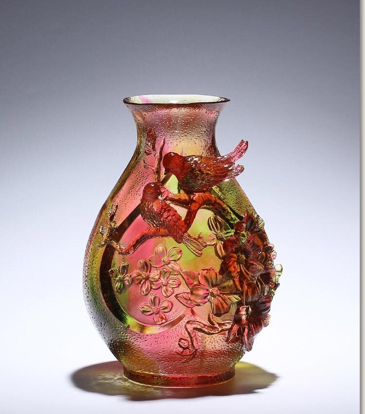 鹿港窯禮品館|琉璃喜上眉梢花瓶|花鳥報喜・喜事臨門・居家開運吉祥擺飾推薦