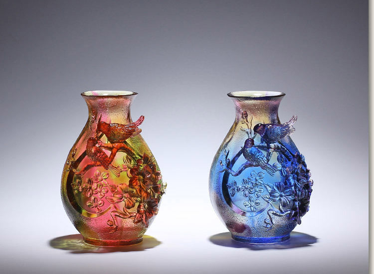 鹿港窯禮品館|琉璃喜上眉梢花瓶|花鳥報喜・喜事臨門・居家開運吉祥擺飾推薦