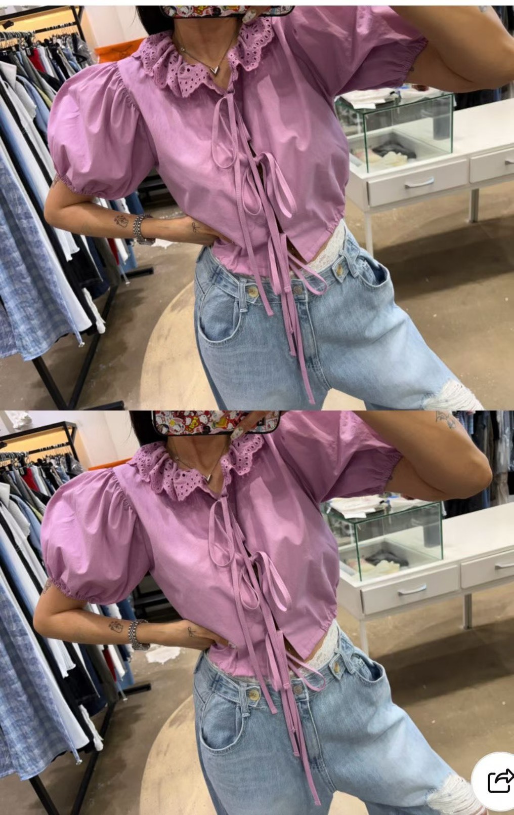 洞花領公主袖襯衫