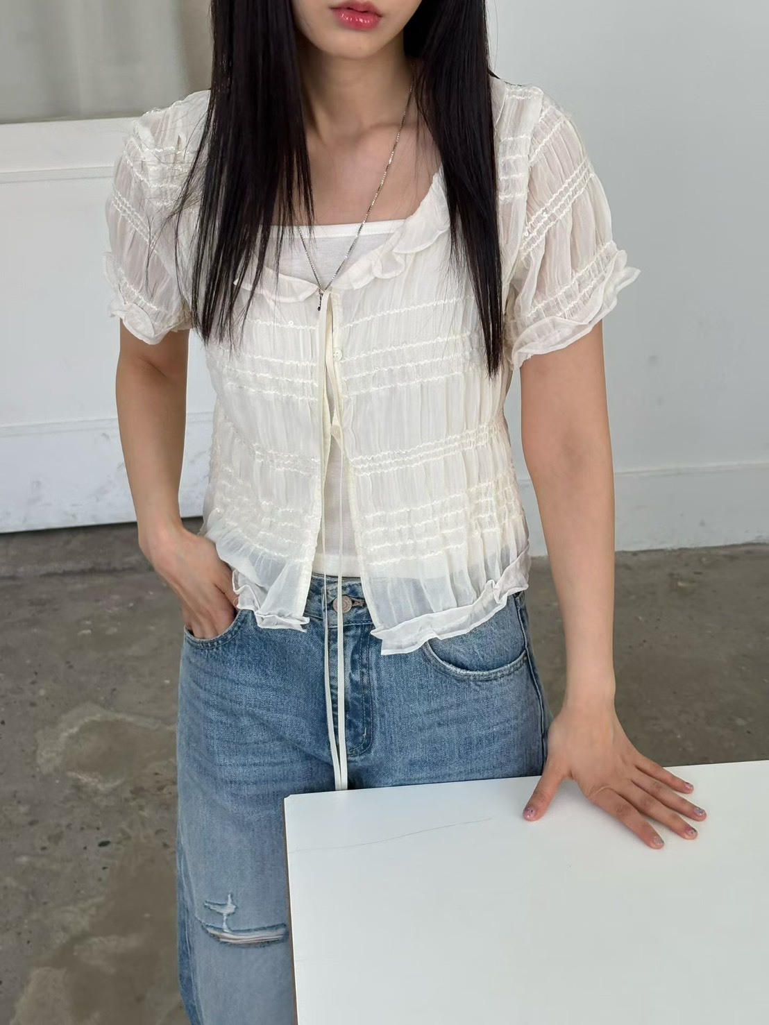 閃亮片開釦紗衣+內搭