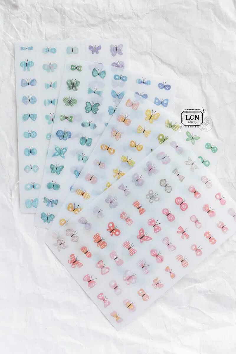 貝殼蝴蝶 4入 轉印 感壓貼紙｜吉 LCN