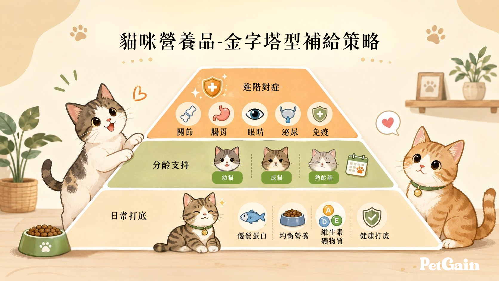 貓營養品-金字塔型補給策略