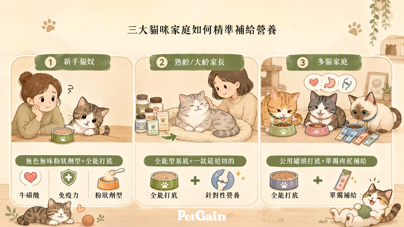 多貓家庭與貓年紀,需要的營養大不同!寵物專家教你如何精準補給