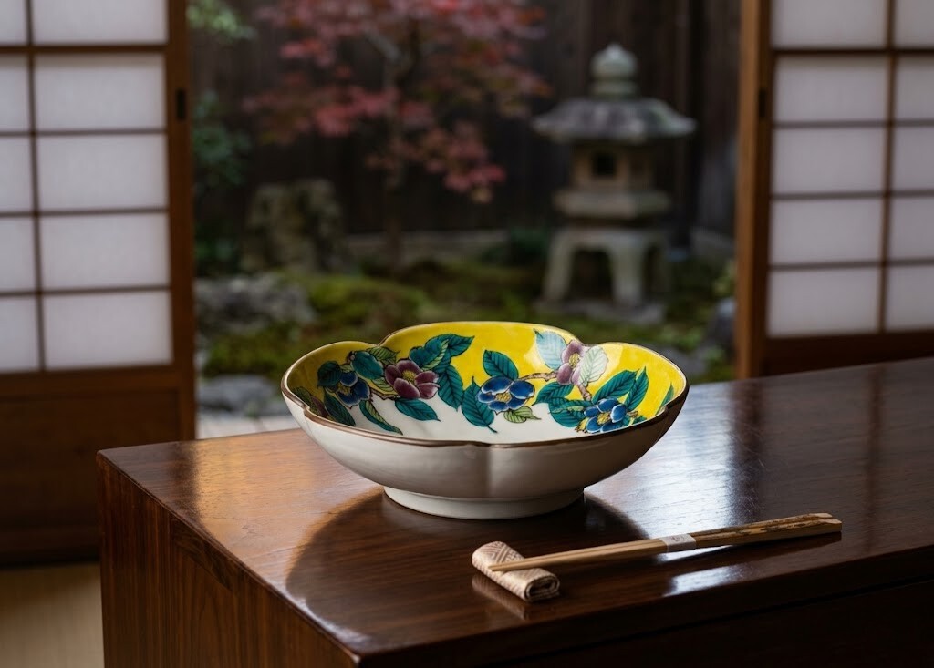 吉田屋風山茶花紋輪花大缽