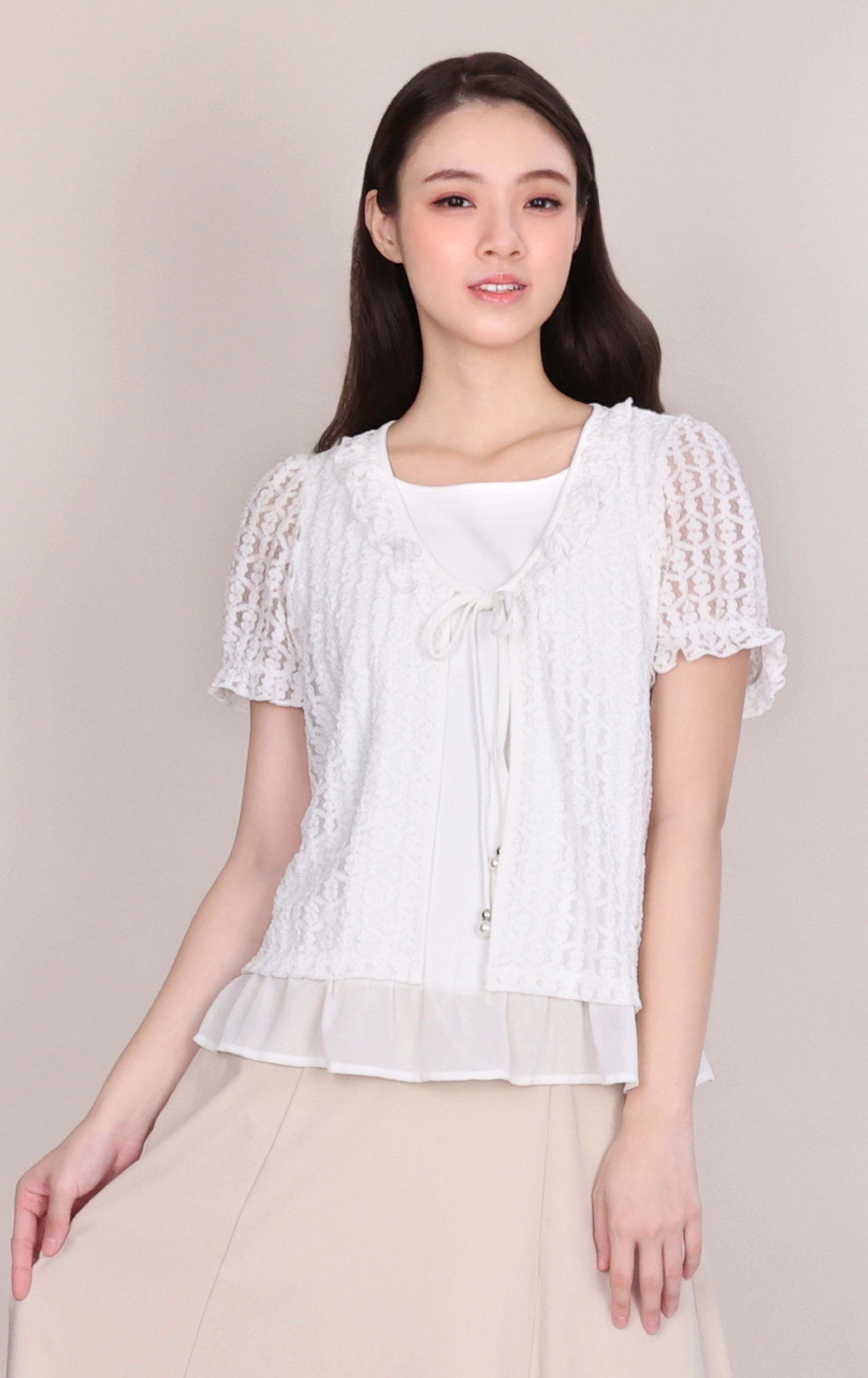 2-in-1 Lace Ruffle Chiffon Top ST0901