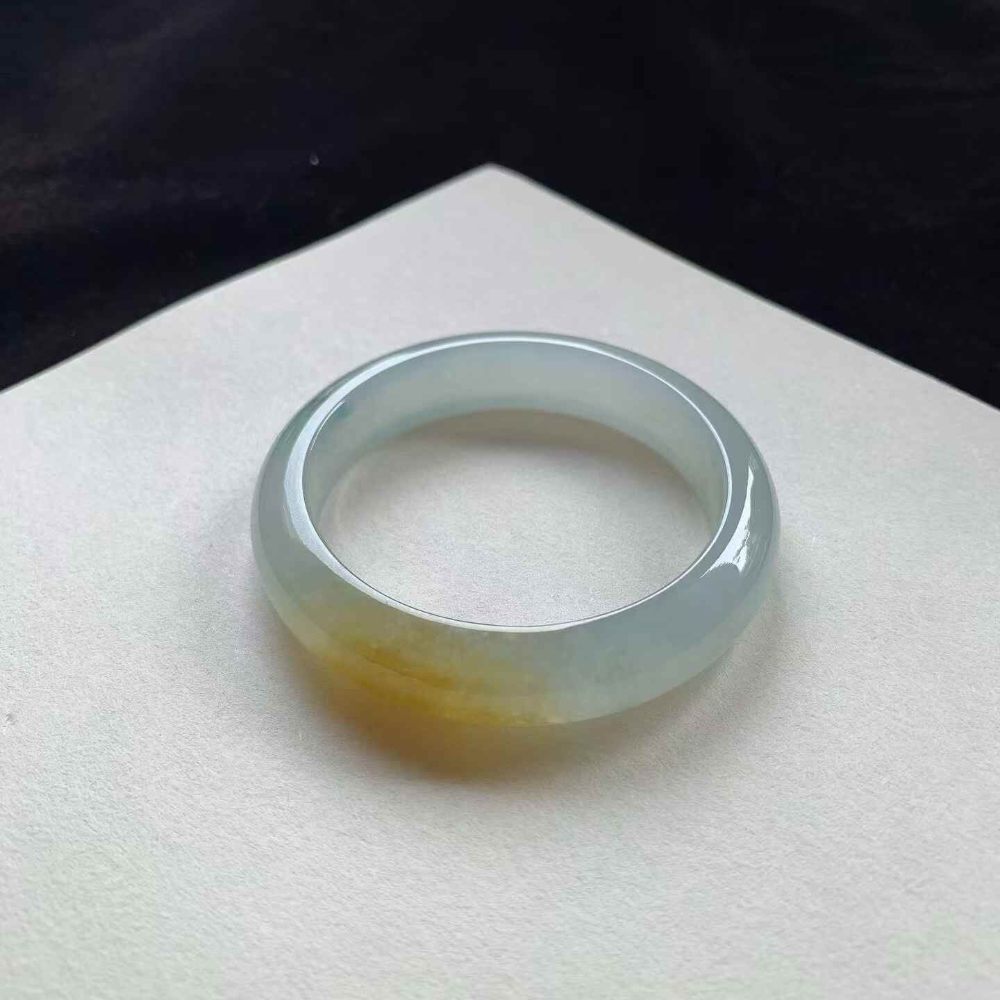 冰種黃翡正圈翡翠手鐲,天然翡翠A玉, 緬甸玉, Jade, Jadeite