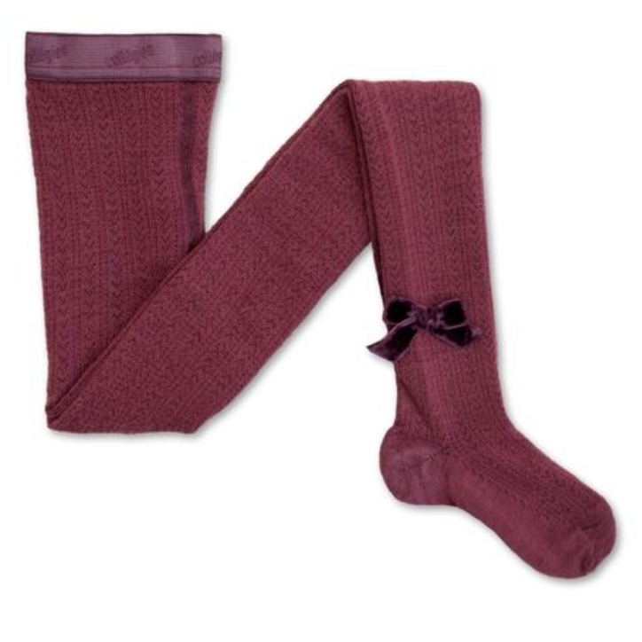 (預購) COLLEGIEN 天鵝絨蝴蝶結鏤空褲襪 Quitterie - 436 Raisin Rose 葡萄玫瑰