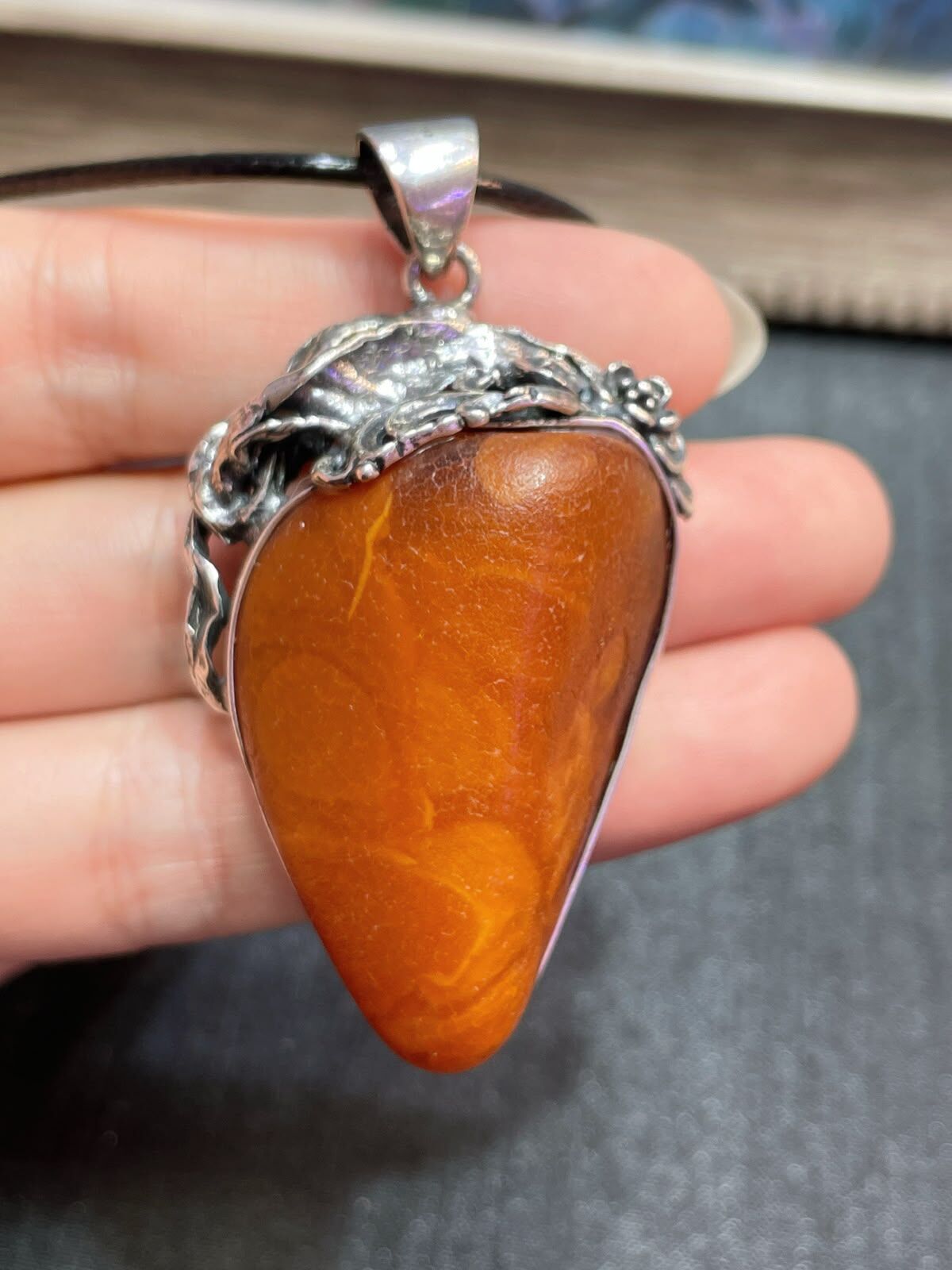 0628BA15-BALTICAMBER-RING-天然波羅的海原石吊墜 [全皮原石，s925銀鑲嵌] (A15)