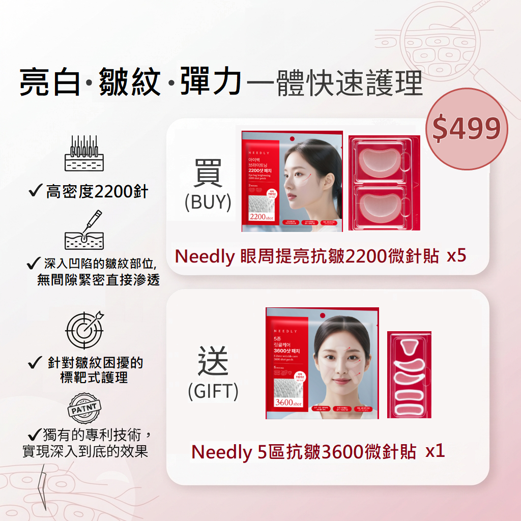 預訂8月下旬到【Needly 眼周提亮抗皺2200微針貼 贈送活動】