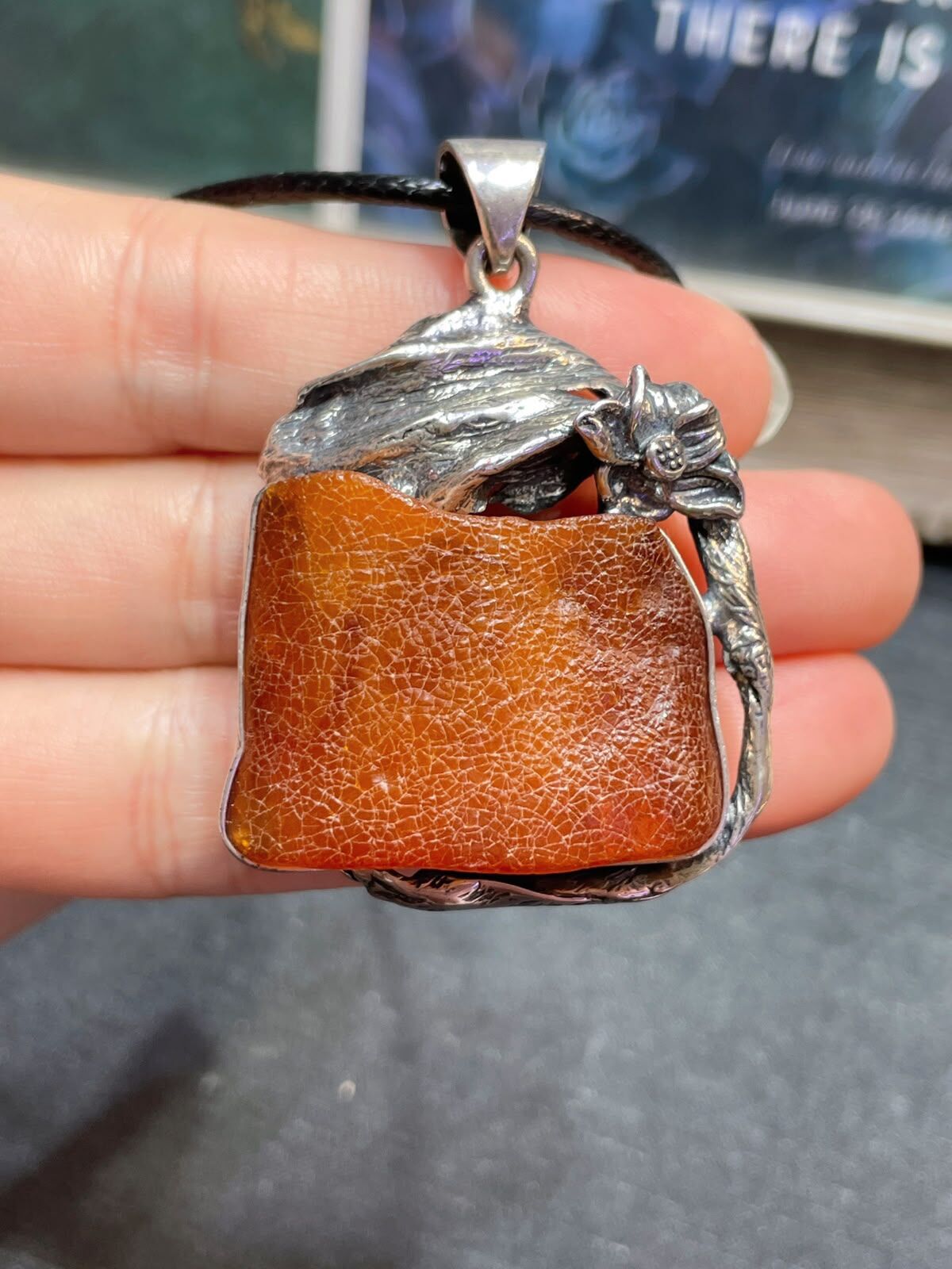0628BA17-BALTICAMBER-RING-天然波羅的海海漂原石吊墜 [全皮原石，s925銀鑲嵌] (A17)