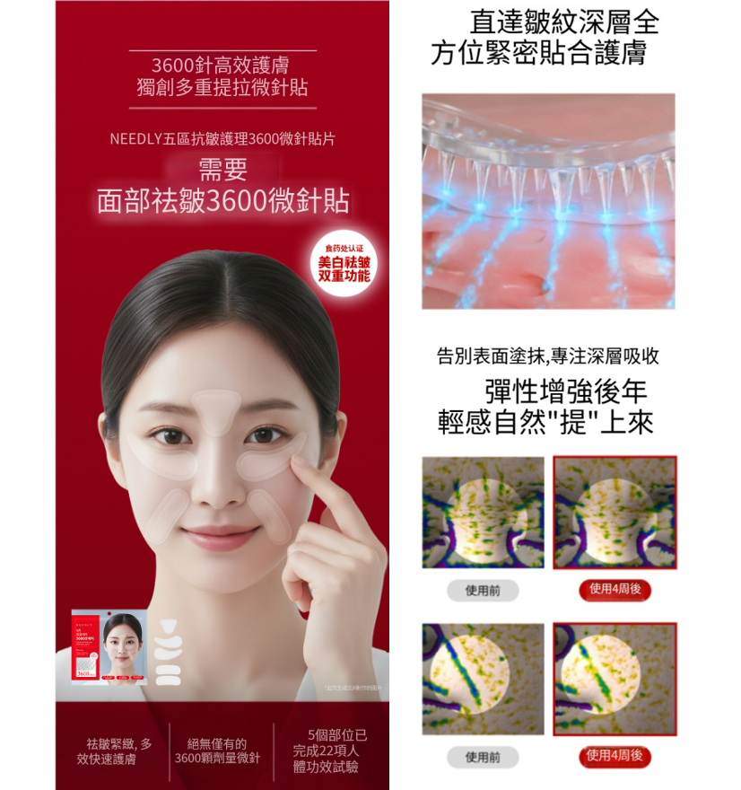 【Needly 5區抗皺3600微針貼 5組】