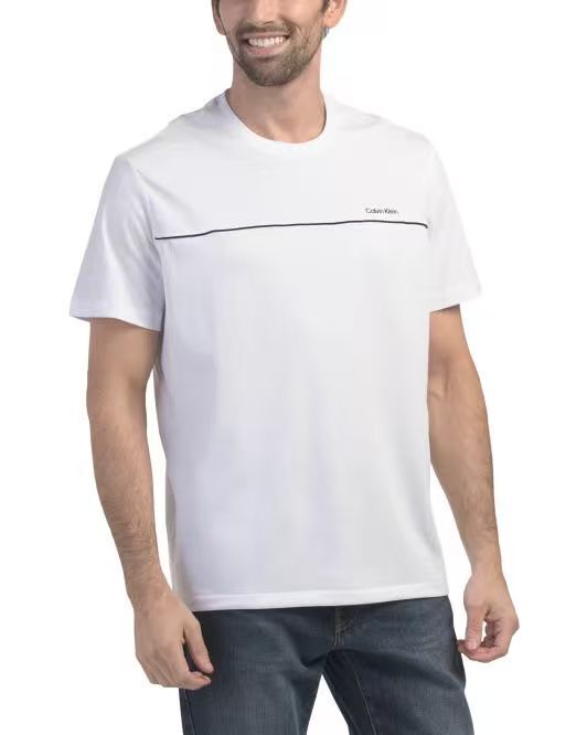 【直播】CALVIN KLEIN LX070315 男裝撞色滾邊短袖上衣 (白色)