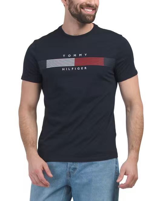 【直播】TOMMY HILFIGER LX070322  男裝胸前條紋短袖上衣 (黑色)