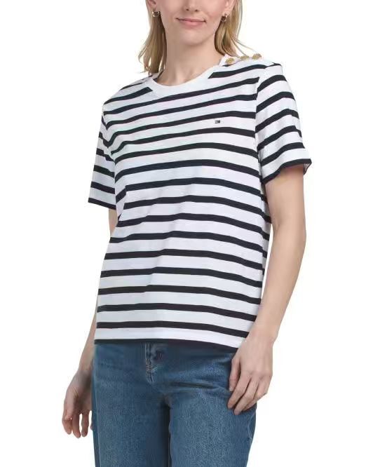 【直播】TOMMY HILFIGER LX070330 女裝條紋短袖上衣