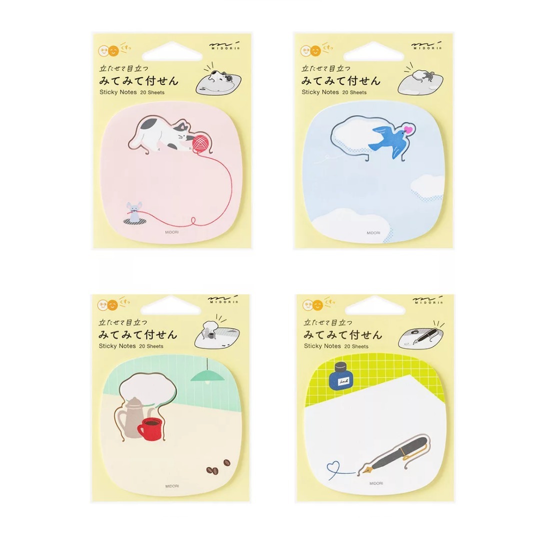 立體造型 便利貼 看這裡 貓咪 / 小鳥 / 咖啡 / 鋼筆款｜MIDORI 日本