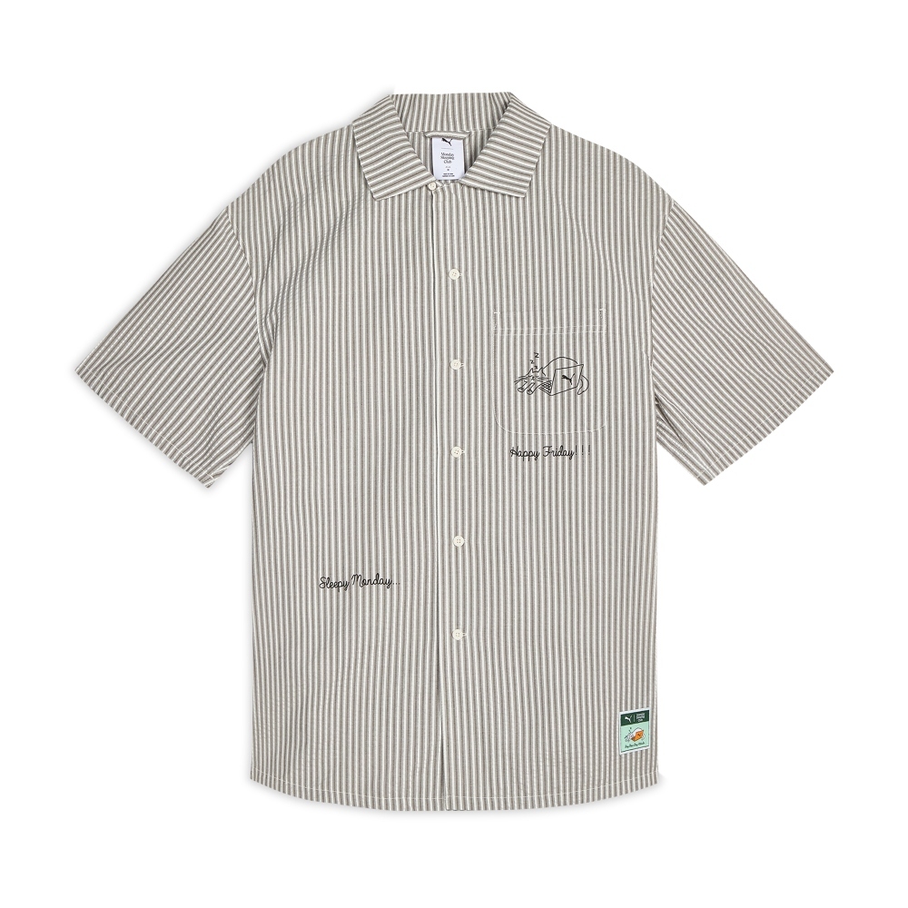 PUMA 短袖 MONDAY SLEEPING CLUB系列 灰白咖 短袖襯衫 中性 63898579
