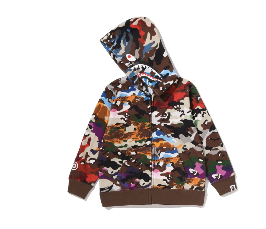 【BAPE童裝】0704發售 HYBRID CAMO SHARK ZIP HOODIE