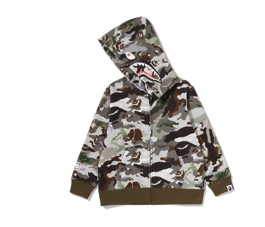 【BAPE童裝】0704發售 HYBRID CAMO SHARK ZIP HOODIE