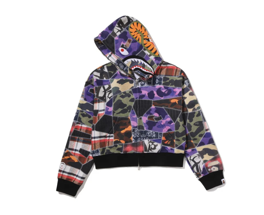 【BAPE女生】0704發售CRAZY PATCH BOXY CROPPED SHARK FULL ZIP HOODIE