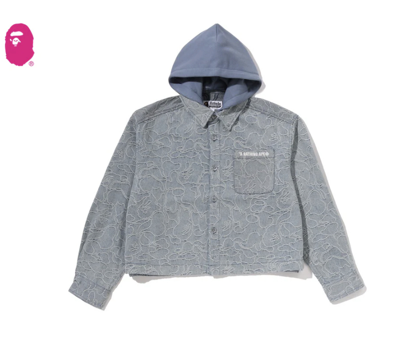 【BAPE女生】0704發售LINE CAMO DENIM HOODED CROPPED SHIRT