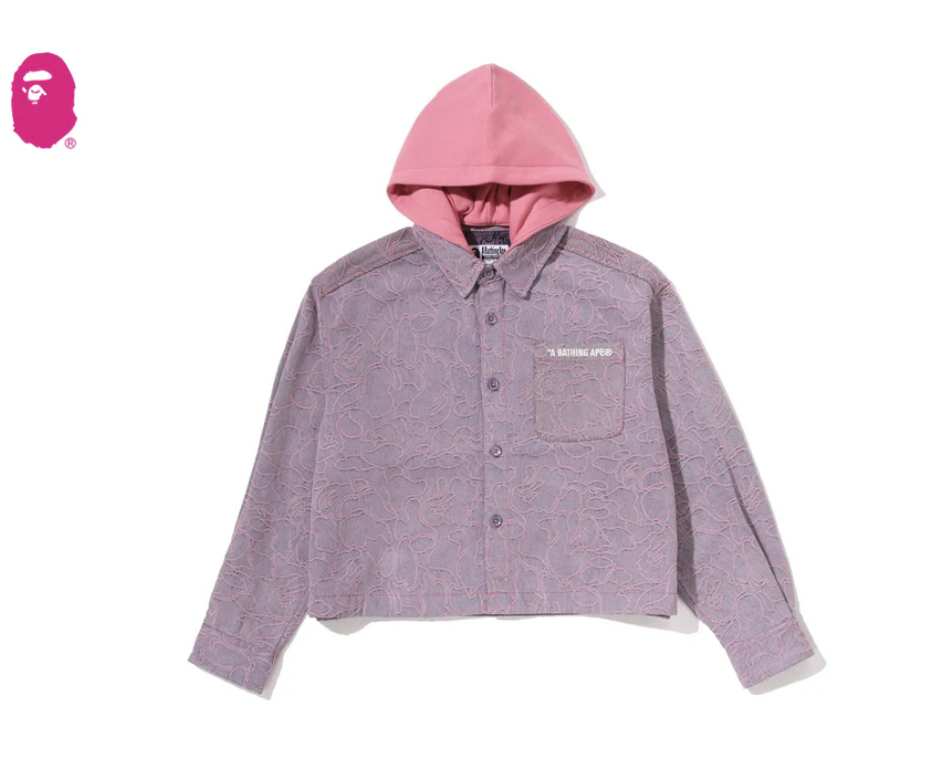 【BAPE女生】0704發售LINE CAMO DENIM HOODED CROPPED SHIRT