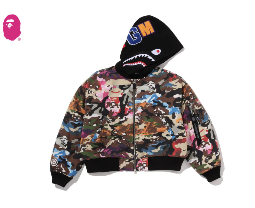 【BAPE女生】0704發售HYBRID CAMO HOODED CROPPED SHARK MA-1 JACKET