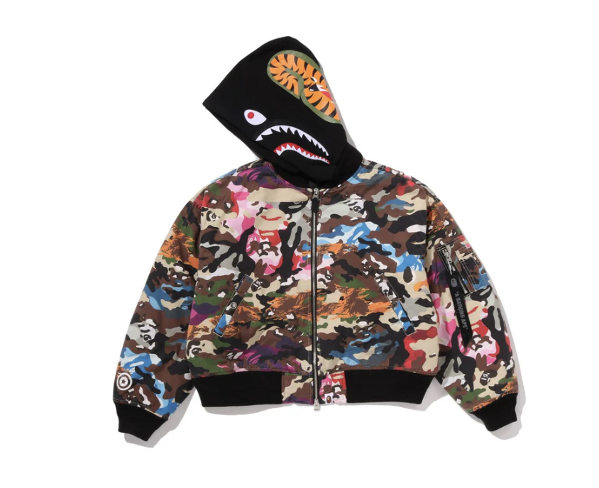 【BAPE女生】0704發售HYBRID CAMO HOODED CROPPED SHARK MA-1 JACKET