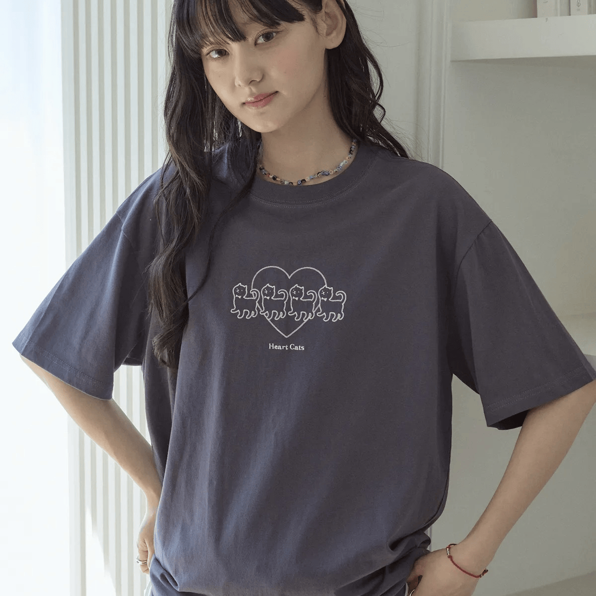 CPGN STUDIO｜Cats Heart Chain Embroidered T-Shirt [2 colors] CP198