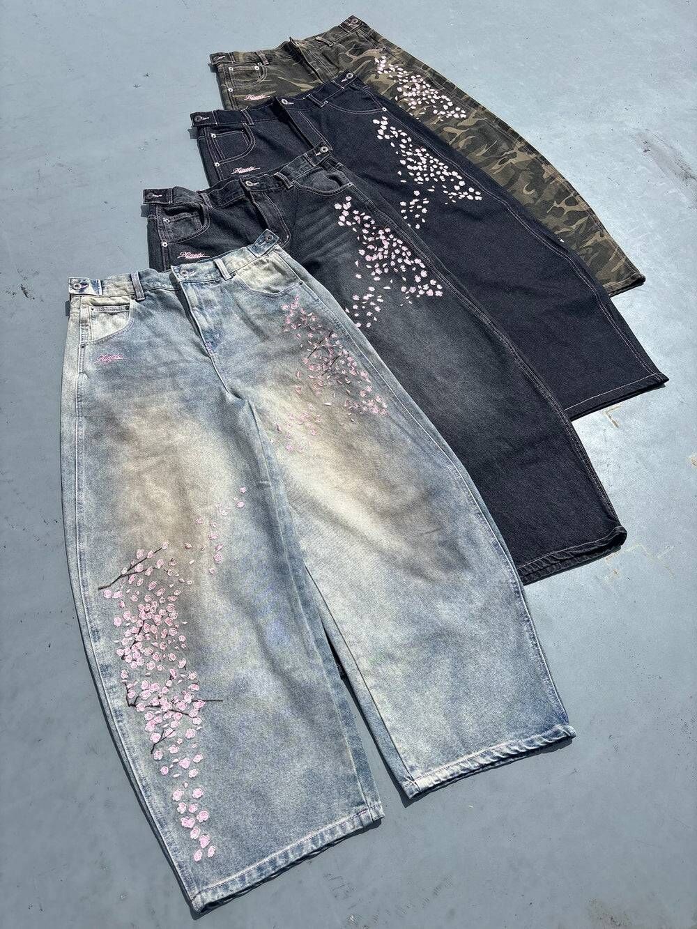 【9090】0704發售新品 Sakura Embroidered Slub Denim Buggy Pants