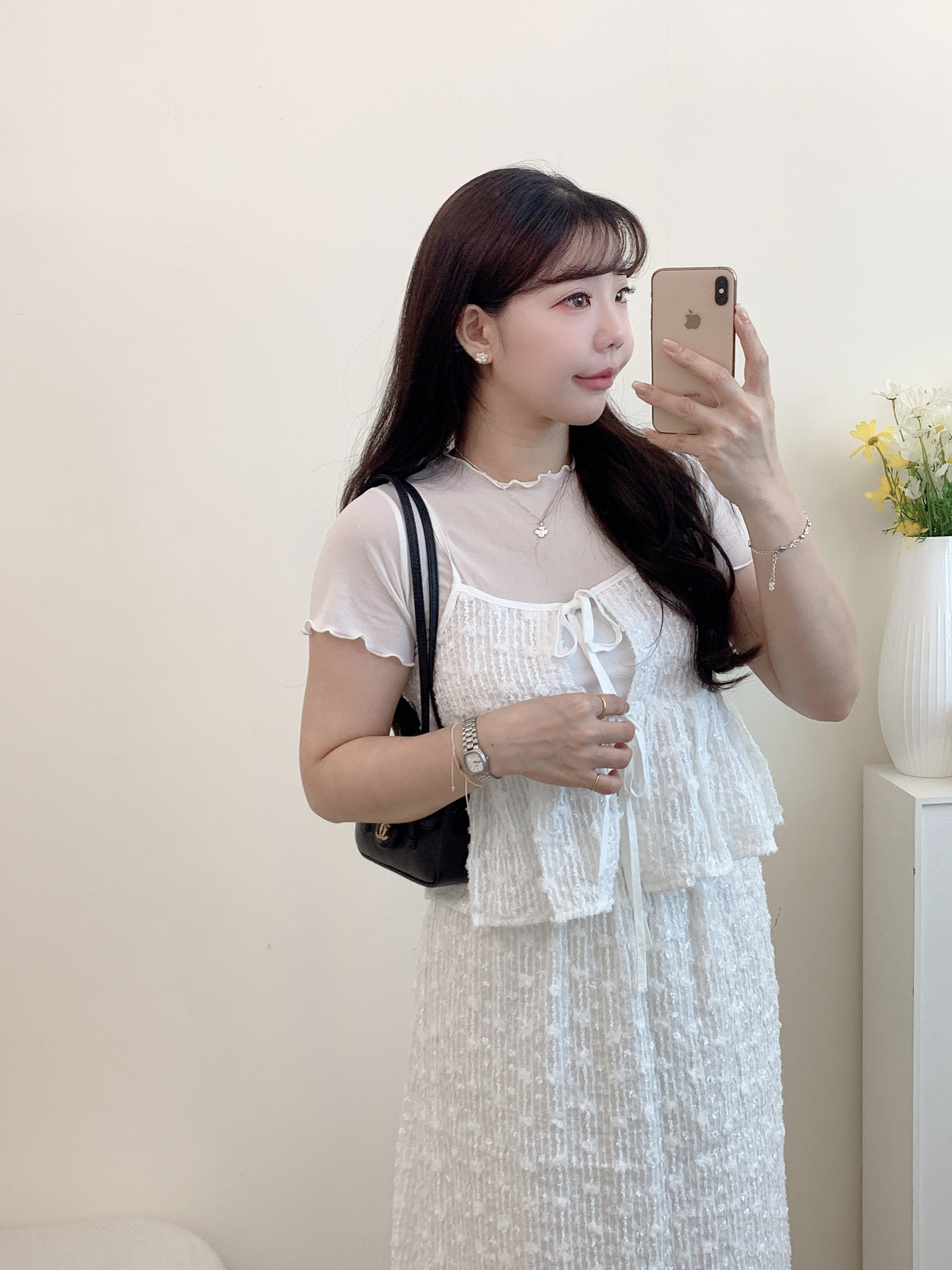 小花立體刺繡綁帶細肩背心 3色