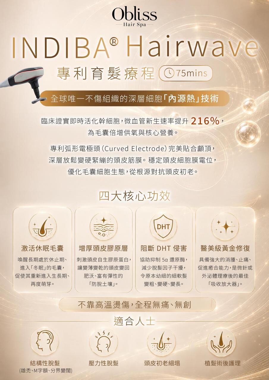 CB001 Obliss Hair Spa INDIBA® Hairwave 專利育髮療程 (75mins) (每次回贈$300儲值金)