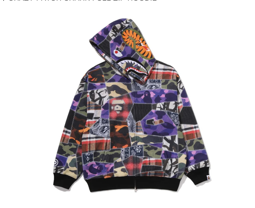 【BAPE男生】0704發售CRAZY PATCH SHARK FULL ZIP HOODIE