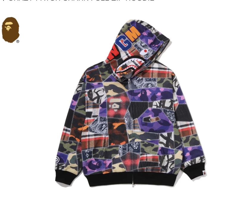 【BAPE男生】0704發售CRAZY PATCH SHARK FULL ZIP HOODIE