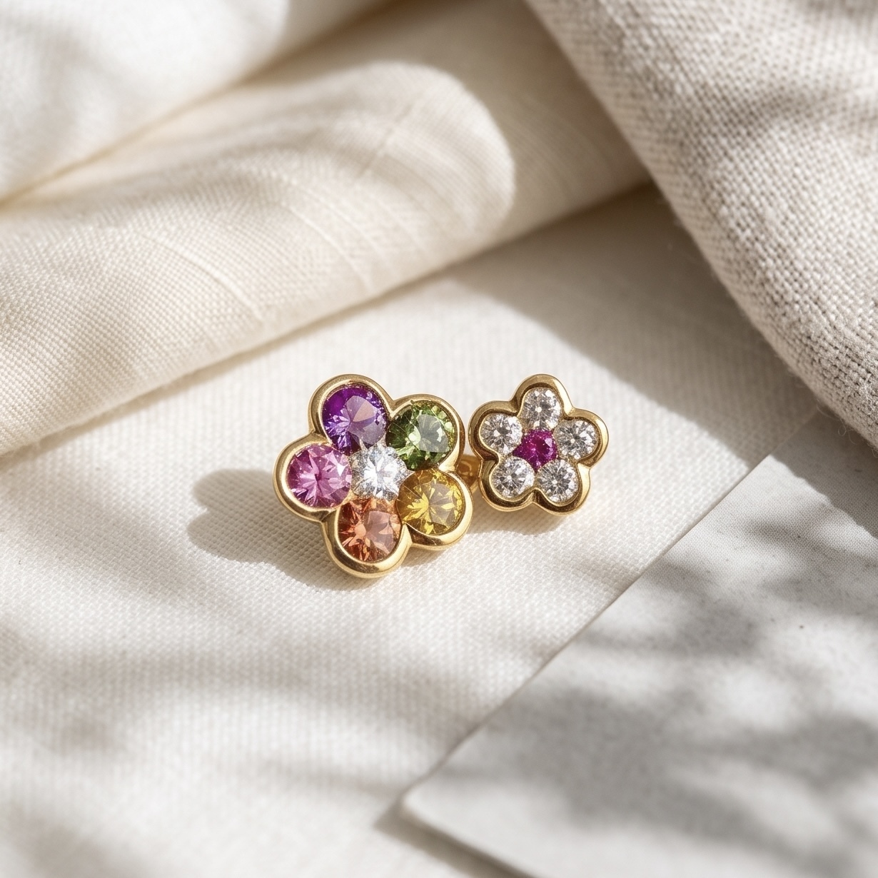 18K Gold Rainbow Sapphires Pendant with Diamonds setting