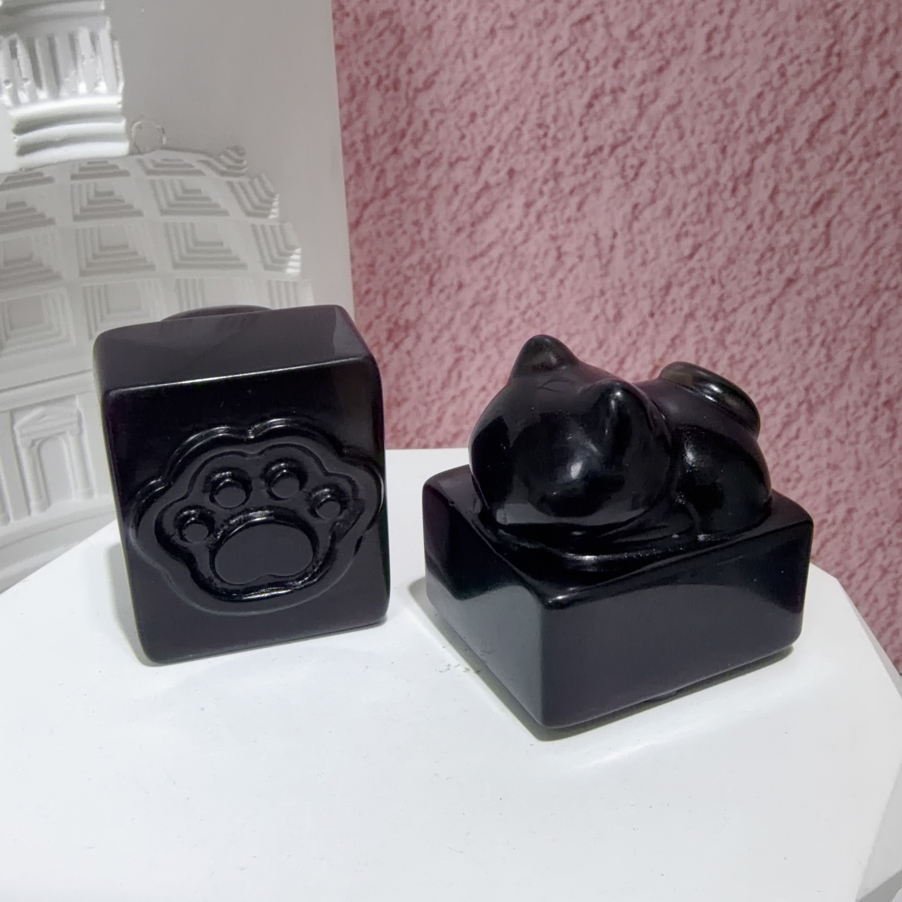 貓貓印章黑曜石擺件