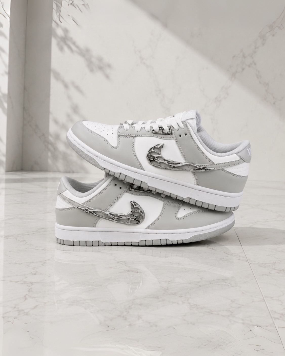 【訂製鞋款】NIKE DUNK LOW 灰白 液態銀 金屬 低筒 男女鞋