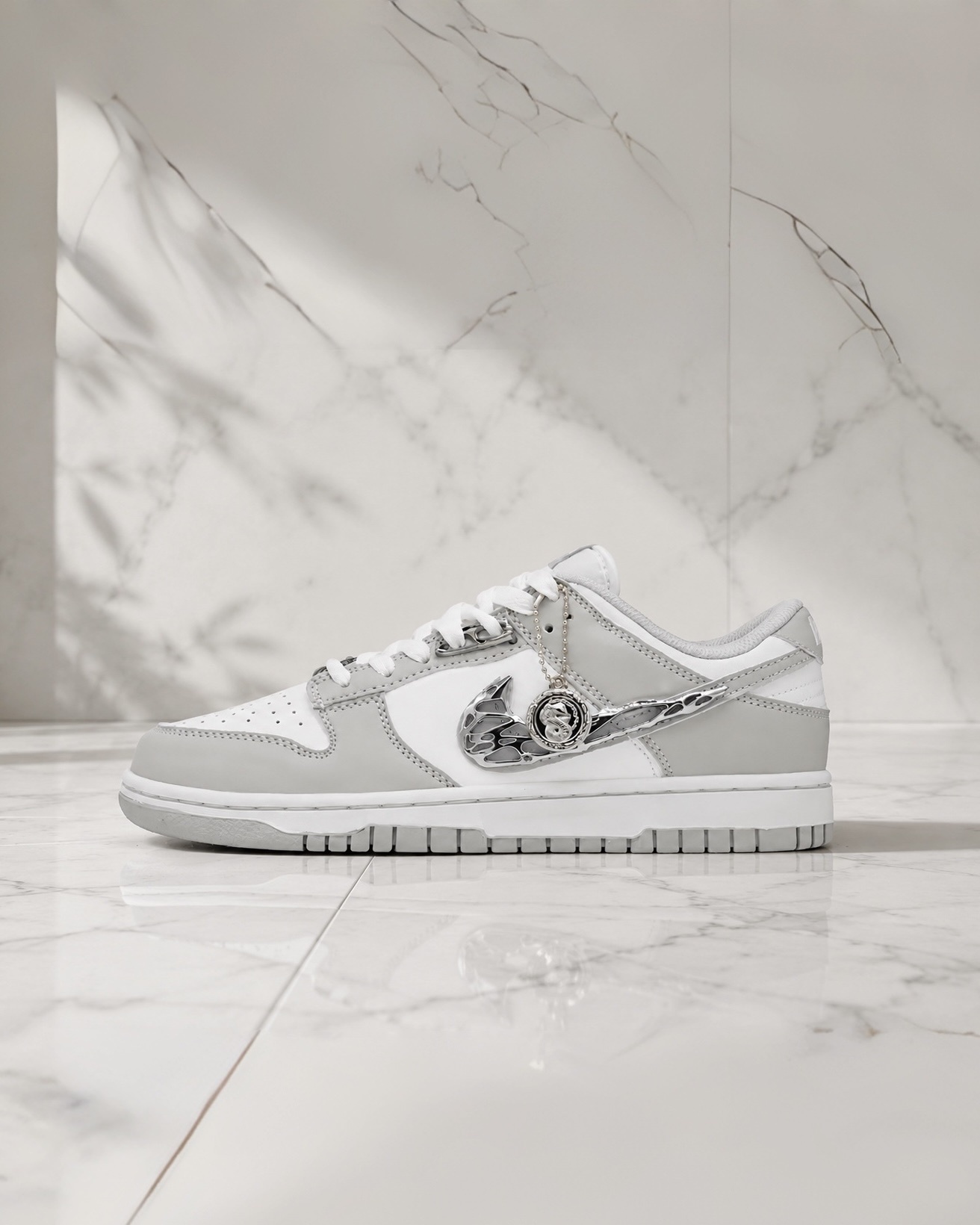 【訂製鞋款】NIKE DUNK LOW 灰白 液態銀 金屬 低筒 男女鞋