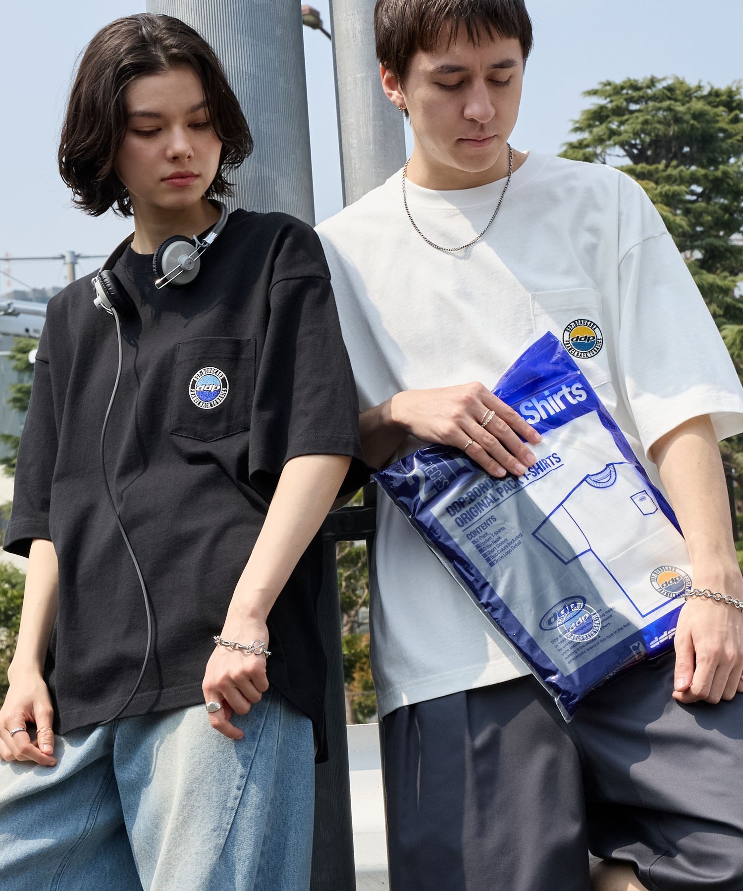 #預購 DDP 寬鬆 刺繡logo 口袋TEE 黑白2件組