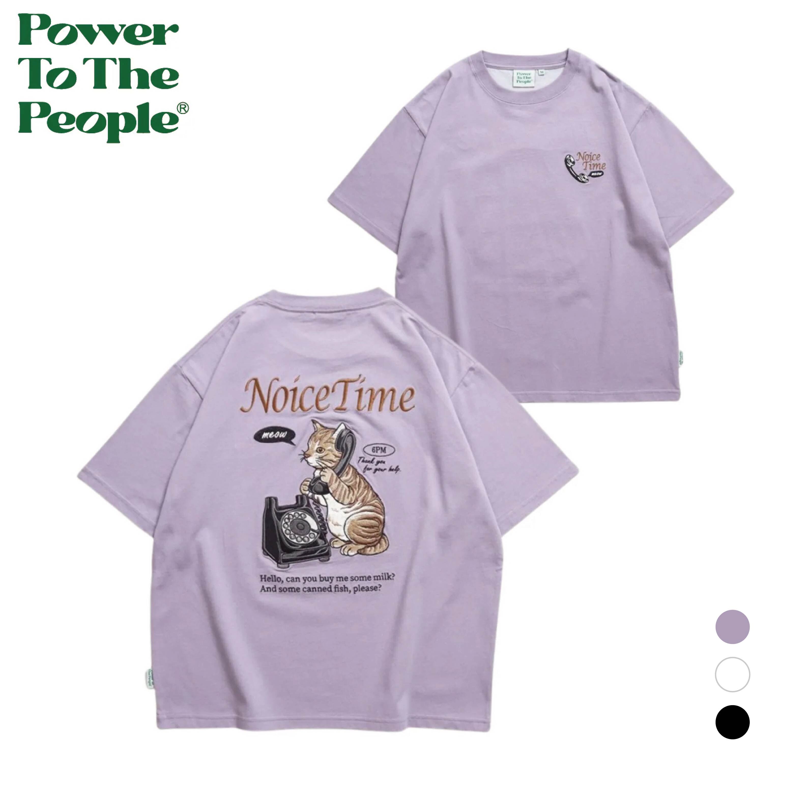 【 Power To The People｜貓咪打電話滾邊刺繡短TEE - 3色 】