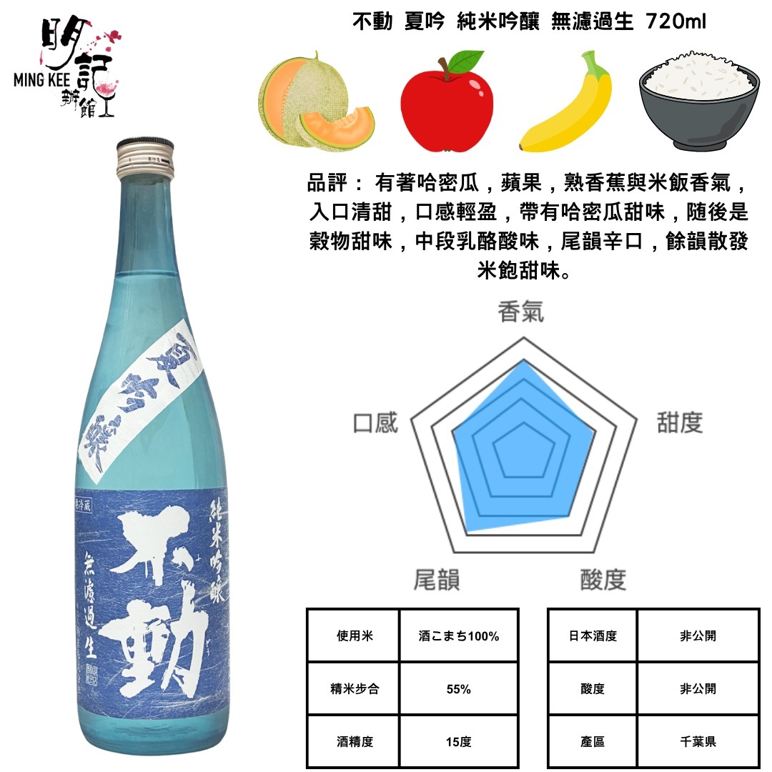 不動 夏吟 純米吟釀 無濾過生 720ml